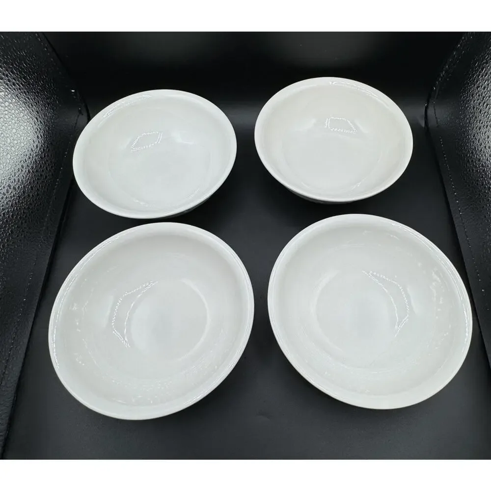 4 Pfaltzgraff FILIGREE Ceramic White 6” Cereal Soup Salad Bowls EUC -A94
